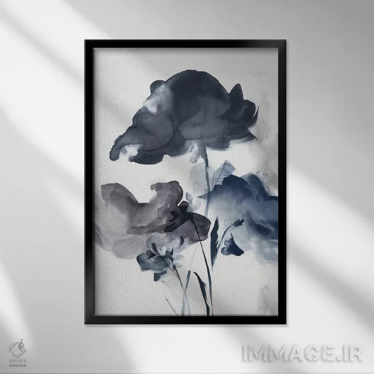 تابلو انتزاعی دسته گل آزورا II اثر اوا واتس - نمای قابدار مشکی