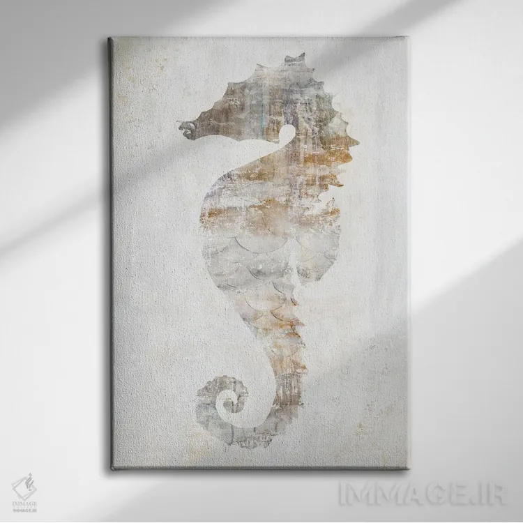 تابلو دکوراتیو اسب دریایی روستایی اثر اوا واتس - نمای روبهرو روی دیوار