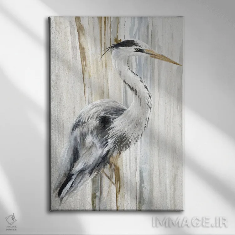 تابلو دکوراتیو حواصیل رودخانه ۱ اثر اوا واتس - نمای روبهرو روی دیوار