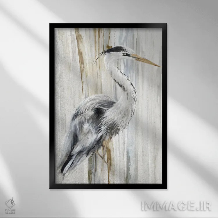 تابلو دکوراتیو حواصیل رودخانه ۱ اثر اوا واتس - نمای قابدار مشکی