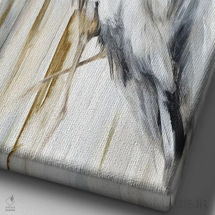 تابلو دکوراتیو حواصیل رودخانه ۲ اثر اوا واتس - نمای نزدیک بافت بوم