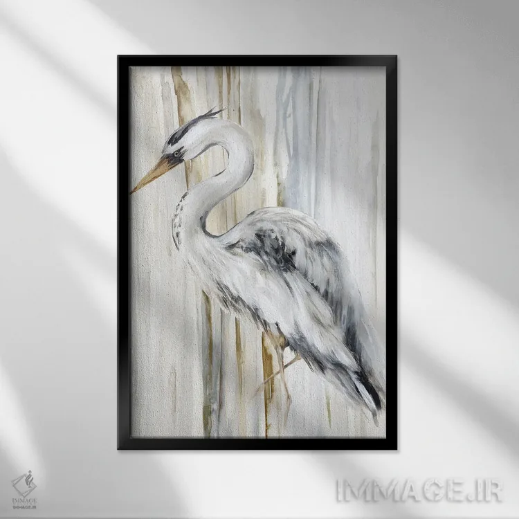 تابلو دکوراتیو حواصیل رودخانه ۲ اثر اوا واتس - نمای قابدار مشکی