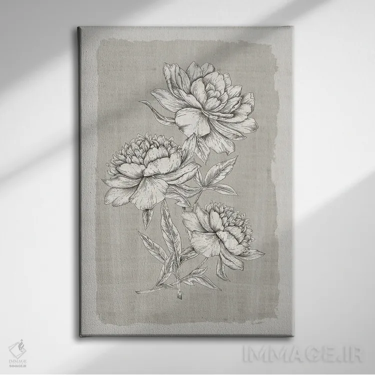 تابلو مینیمال پارچه کتان با طرح گیاهی ۲ اثر اوا واتس - نمای روبهرو روی دیوار