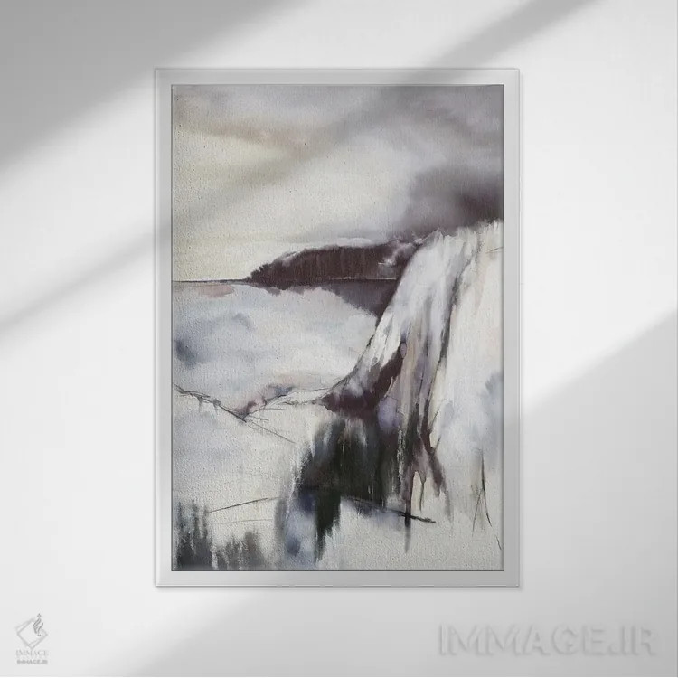 تابلو مینیمال ساحل خاکستری اثر اوا واتس - نمای قابدار سفید