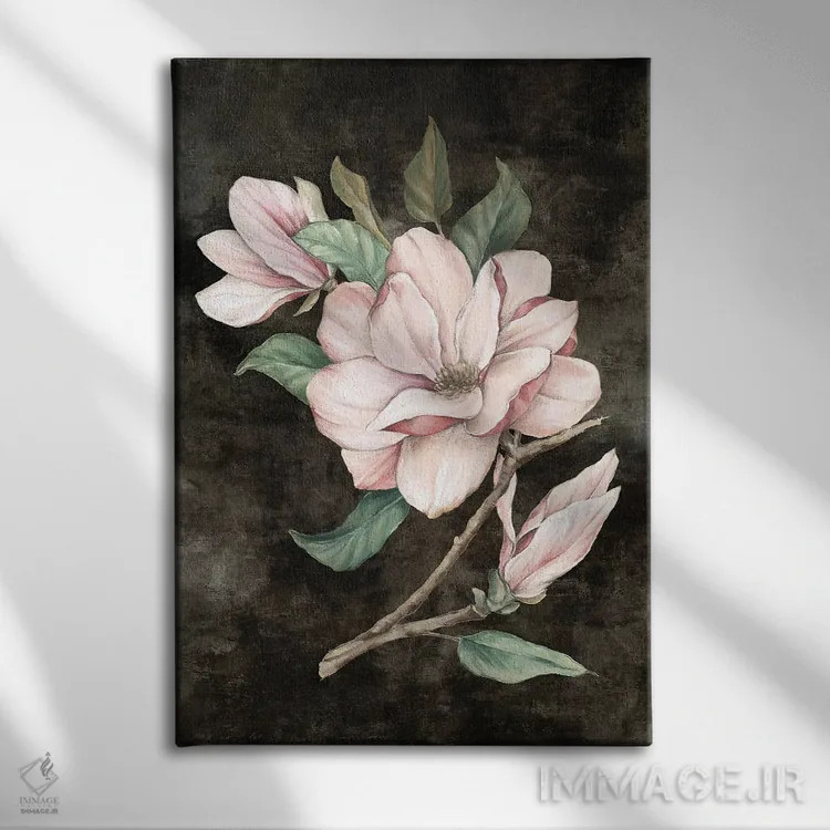 تابلو دکوراتیو مگنولیا صورتی ۱ اثر اوا واتس - نمای روبهرو روی دیوار