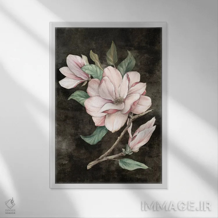 تابلو دکوراتیو مگنولیا صورتی ۱ اثر اوا واتس - نمای قابدار سفید
