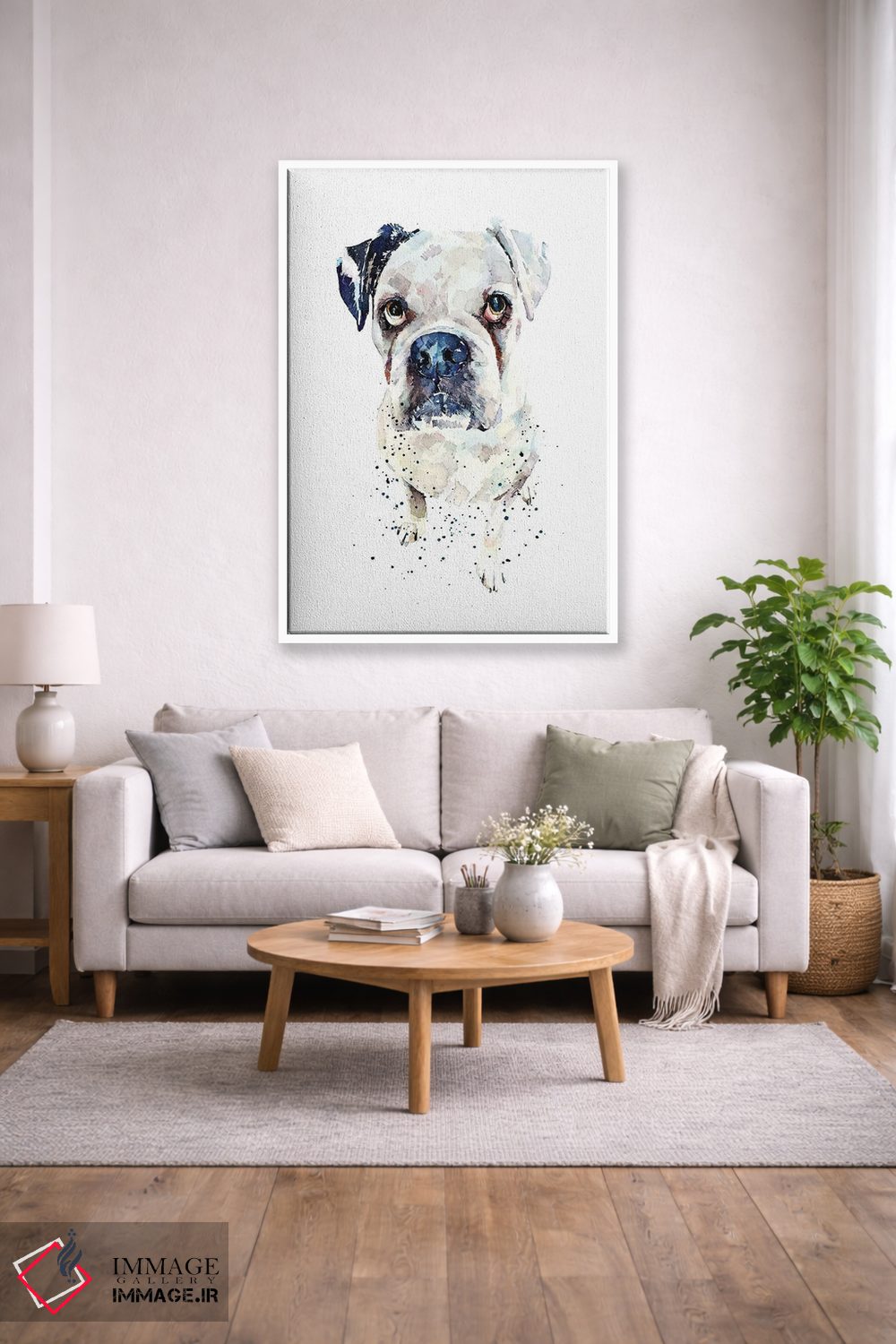 تابلو دکوراتیو باکسر آلمانی سفید II اثر ادز واترکالرز - D1W