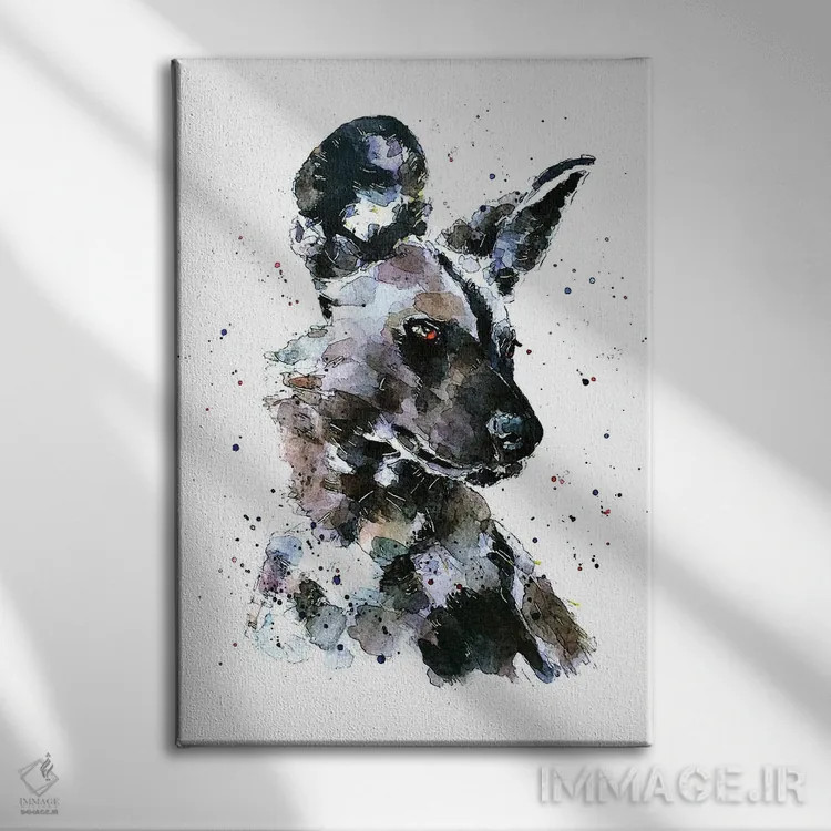 تابلو دکوراتیو سگ وحشی آفریقایی پر زرق و برق اثر ادز واترکالرز - نمای روبهرو روی دیوار