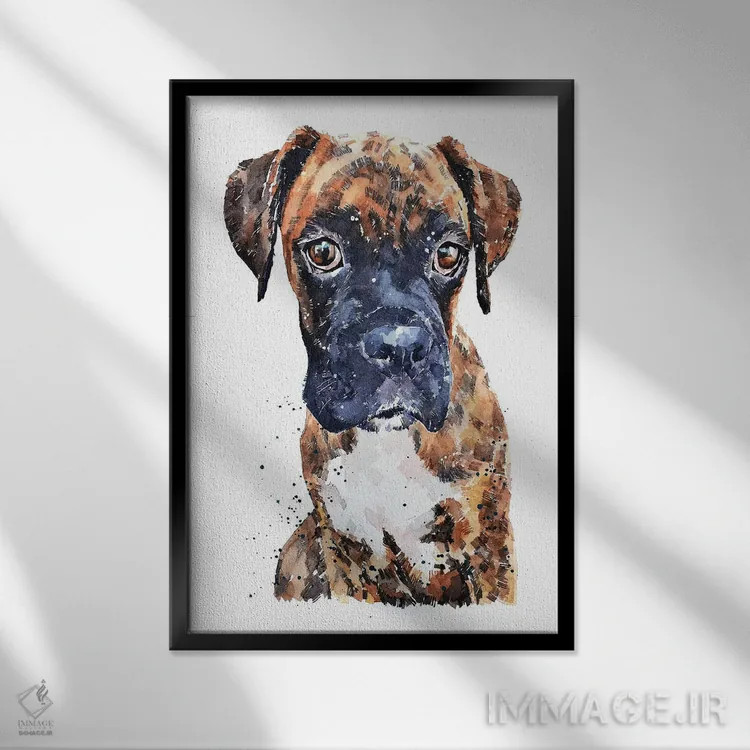تابلو دکوراتیو توله باکسر راه راه اثر ادز واترکالرز - نمای قابدار مشکی