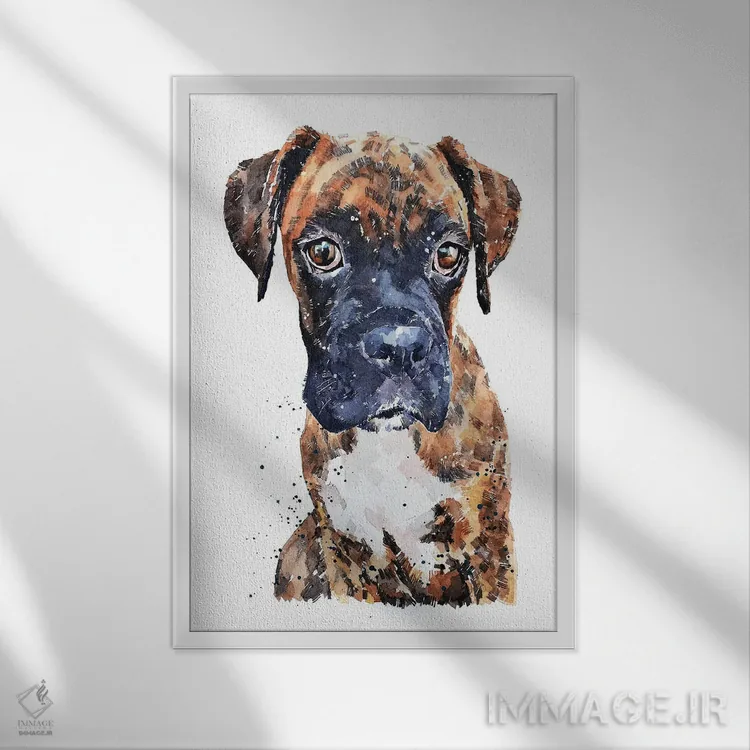 تابلو دکوراتیو توله باکسر راه راه اثر ادز واترکالرز - نمای قابدار سفید