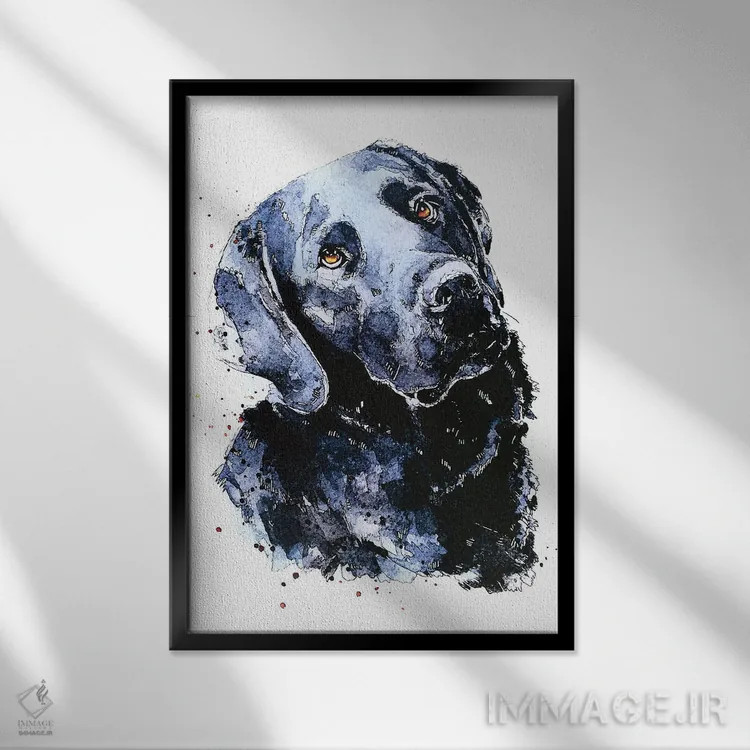 تابلو دکوراتیو لابرادور مشکی منتظر با صبر اثر ادز واترکالرز - نمای قابدار مشکی