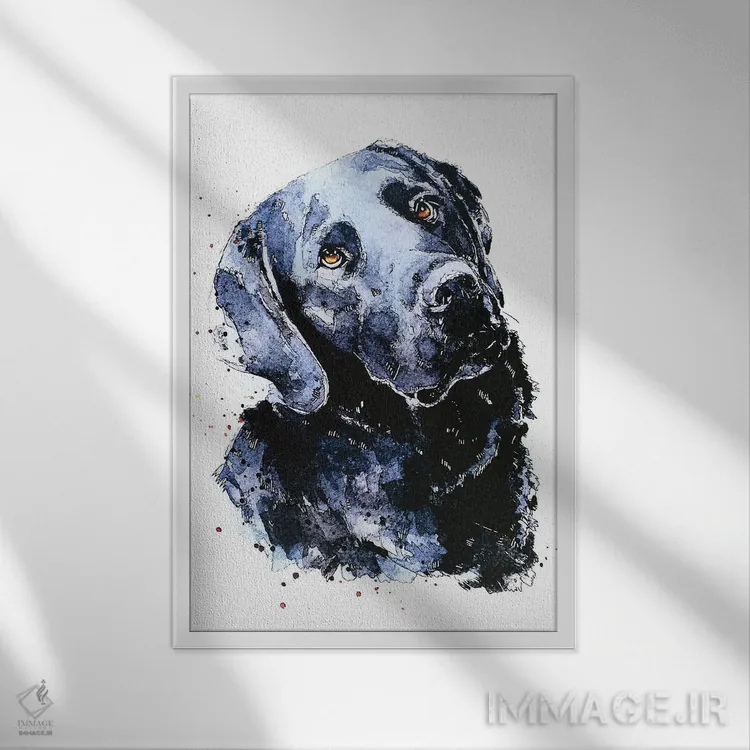 تابلو دکوراتیو لابرادور مشکی منتظر با صبر اثر ادز واترکالرز - نمای قابدار سفید