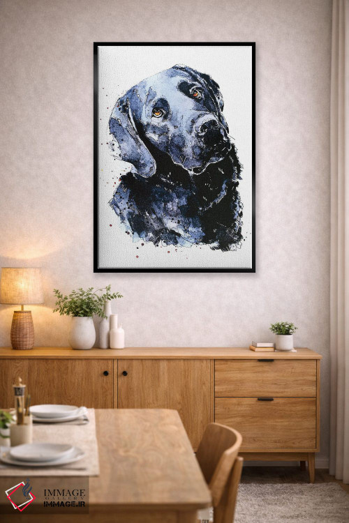 تابلو دکوراتیو لابرادور مشکی منتظر با صبر اثر ادز واترکالرز - D6B