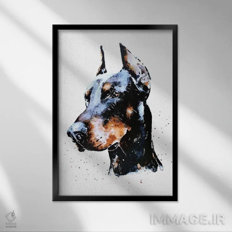 تابلو دکوراتیو دون دوبرمن اثر ادز واترکالرز - نمای قابدار مشکی