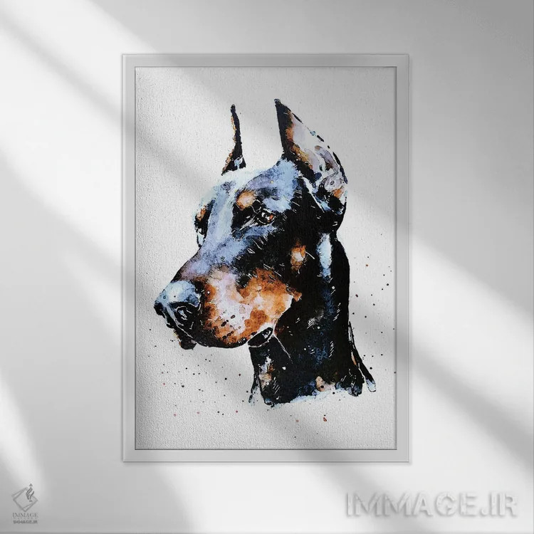 تابلو دکوراتیو دون دوبرمن اثر ادز واترکالرز - نمای قابدار سفید