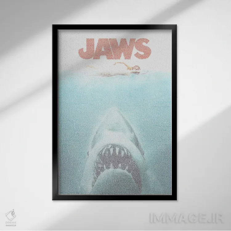 تابلو دکوراتیو آرواره ها اثر گوسفند رباتی - نمای قابدار مشکی