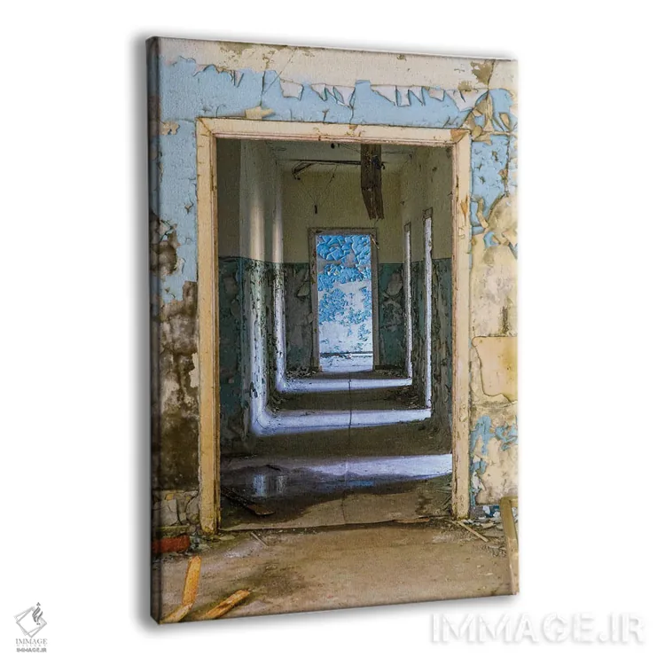 تابلو دکوراتیو اوکراین، پریپیات، چرنوبیل. راهرو رهاشده ساختمان بیمارستان اثر امیلی ویلسون - نمای پرسپکتیو محصول