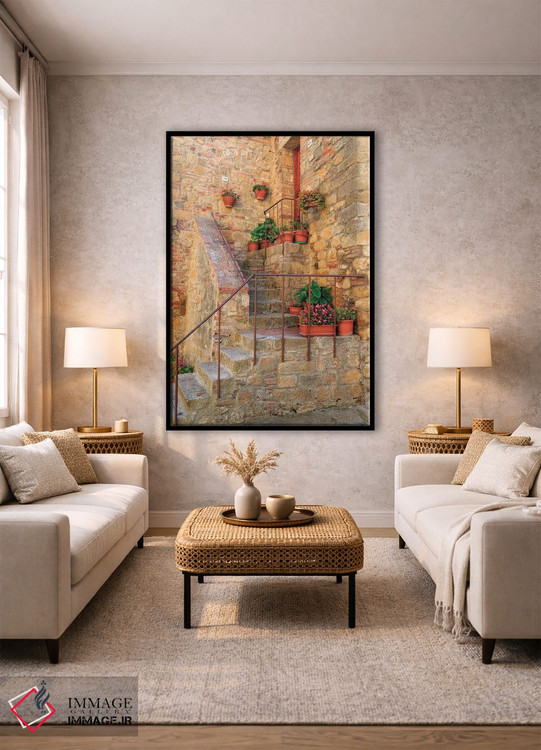 تابلو دکوراتیو ایتالیا، والدورچیا در توسکانی، استان سینا، مونتیکیلو. پله… اثر امیلی ویلسون - D1B