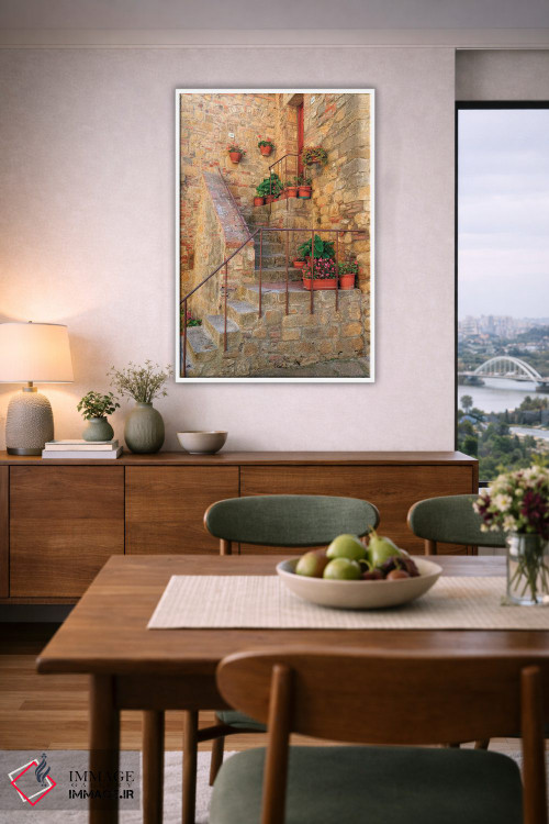 تابلو دکوراتیو ایتالیا، والدورچیا در توسکانی، استان سینا، مونتیکیلو. پله… اثر امیلی ویلسون - D5W