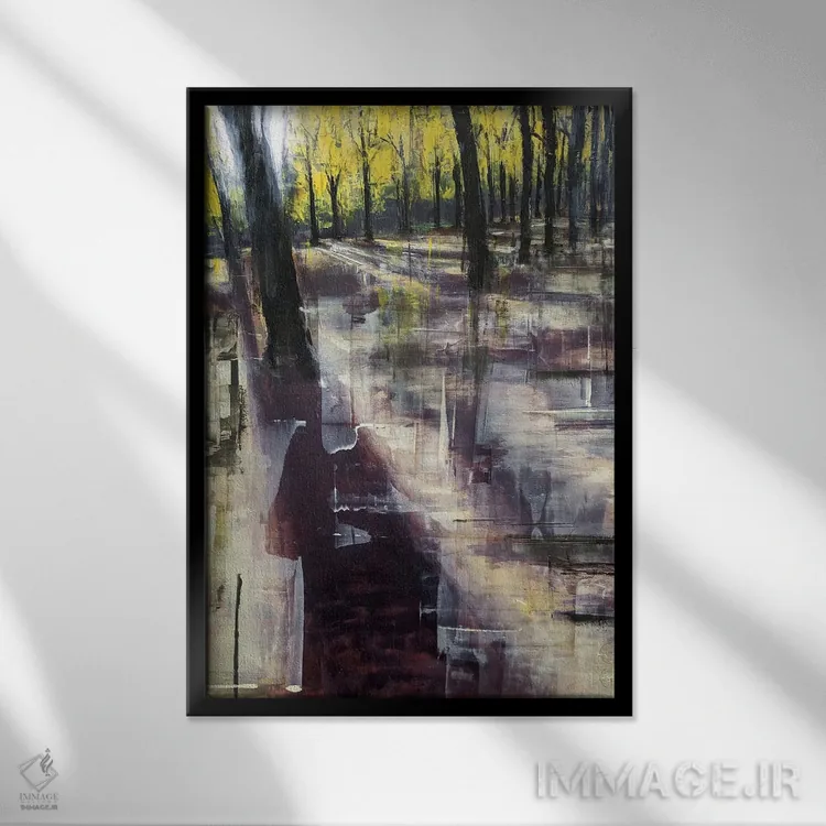 تابلو انتزاعی رنگ های پاییز اثر ادوارد وارکنتین - نمای قابدار مشکی