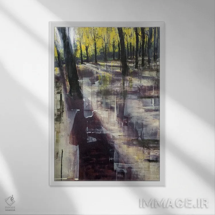 تابلو انتزاعی رنگ های پاییز اثر ادوارد وارکنتین - نمای قابدار سفید