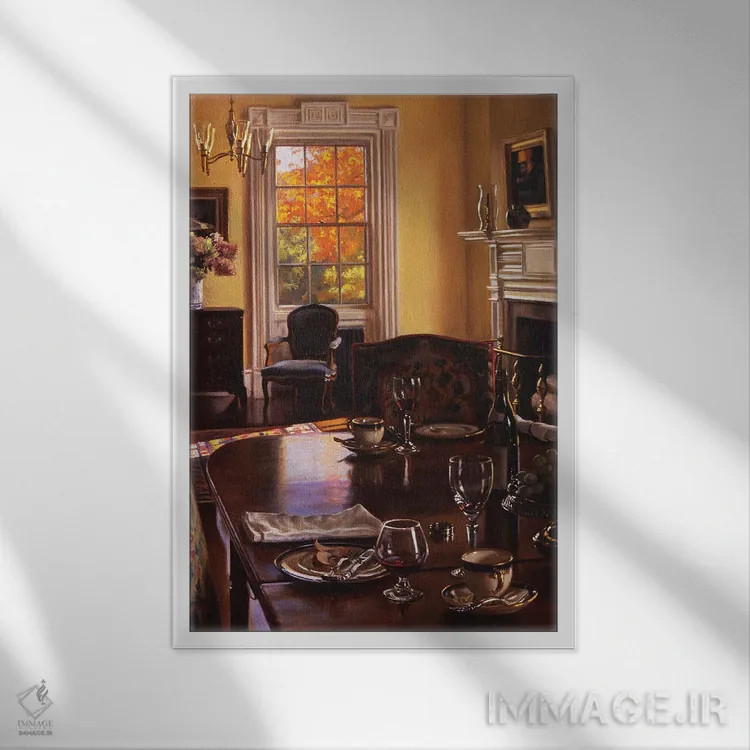 تابلو مدرن میز پاییزی اثر ایوان ویلسون - نمای قابدار سفید