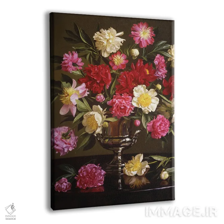 تابلو دکوراتیو گل های صدتومانی رنگی در گلدان نقره ای اثر ایوان ویلسون - نمای پرسپکتیو محصول