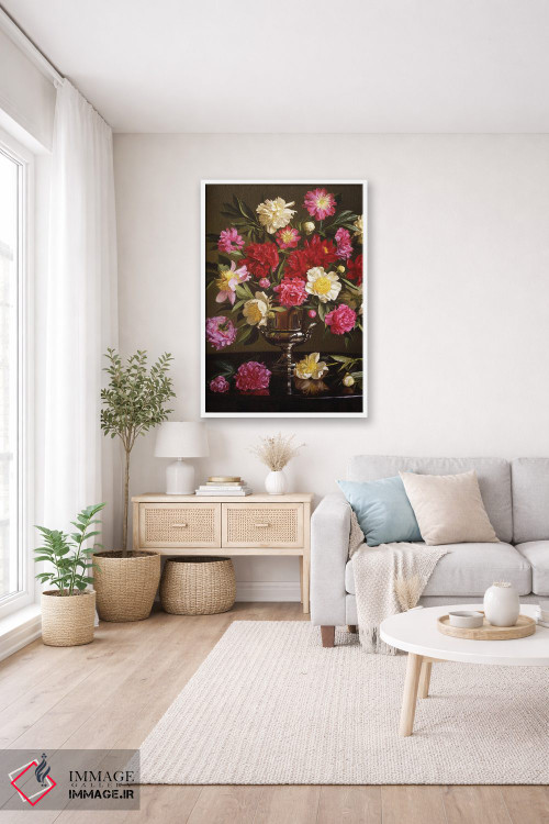 تابلو دکوراتیو گل های صدتومانی رنگی در گلدان نقره ای اثر ایوان ویلسون - D3W