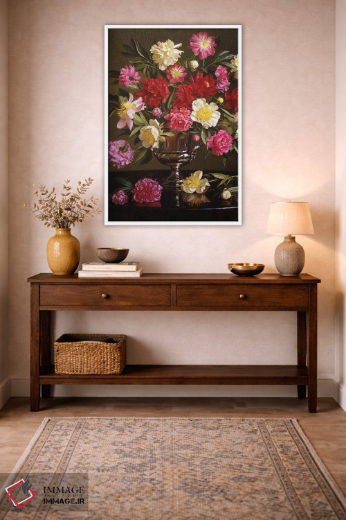 تابلو دکوراتیو گل های صدتومانی رنگی در گلدان نقره ای اثر ایوان ویلسون - D4W