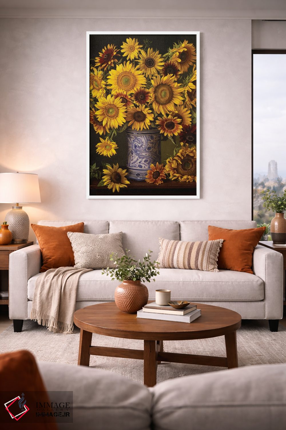 تابلو دکوراتیو گل های آفتابگردان در گلدان ایتالیایی اثر ایوان ویلسون - D1W