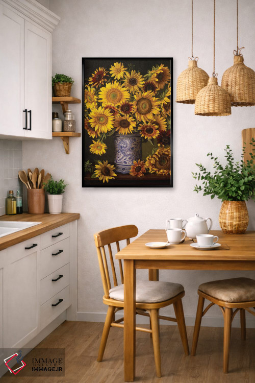 تابلو دکوراتیو گل های آفتابگردان در گلدان ایتالیایی اثر ایوان ویلسون - D6B