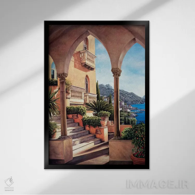 تابلو دکوراتیو پالازو در آمالفی اثر الیزابت رایت - نمای قابدار مشکی