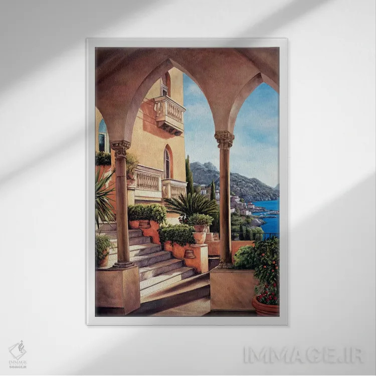 تابلو دکوراتیو پالازو در آمالفی اثر الیزابت رایت - نمای قابدار سفید