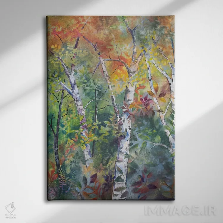 تابلو دکوراتیو طلوع آفتاب در جنگل اثر الیری ریـدال - نمای روبهرو روی دیوار