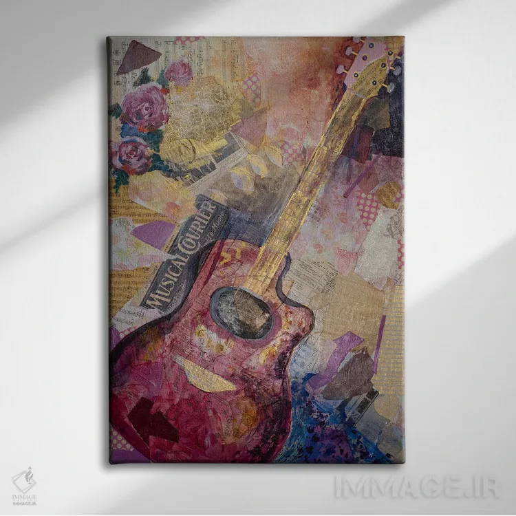 تابلو دکوراتیو گیتار قرمز اثر الیری ریـدال - نمای روبهرو روی دیوار