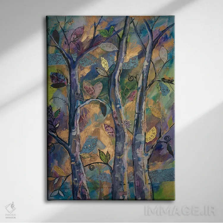 تابلو دکوراتیو سه دوست درختی اثر الیری ریـدال - نمای روبهرو روی دیوار