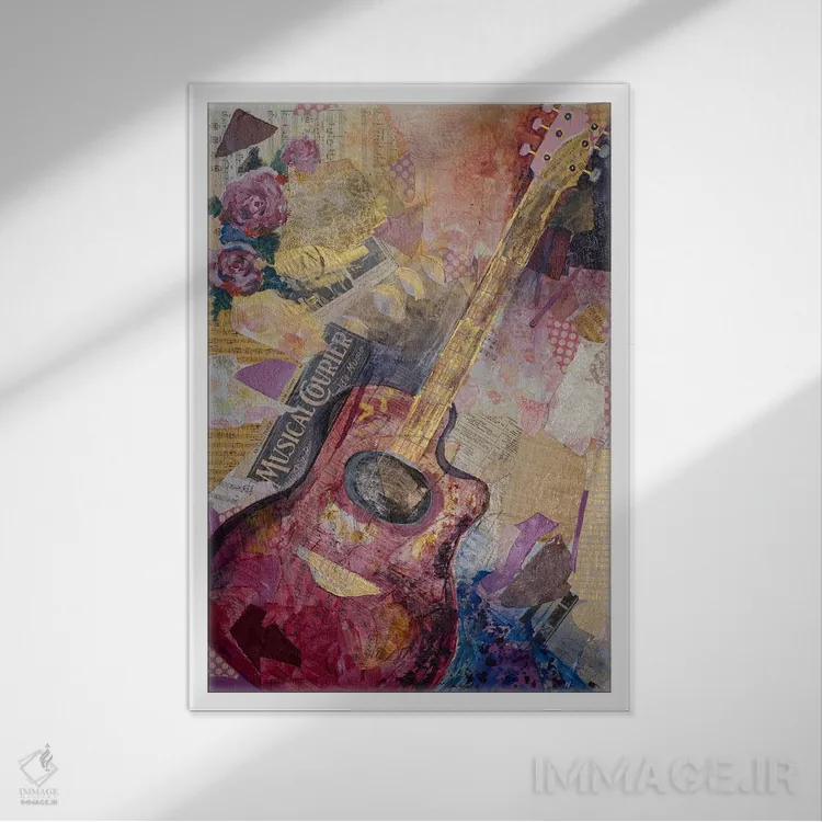 تابلو دکوراتیو گیتار قرمز اثر الیری ریـدال - نمای قابدار سفید