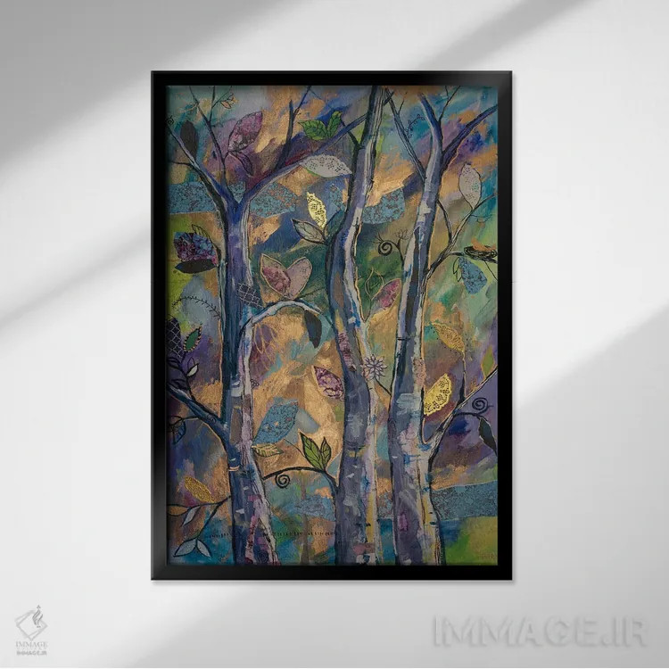 تابلو دکوراتیو سه دوست درختی اثر الیری ریـدال - نمای قابدار مشکی