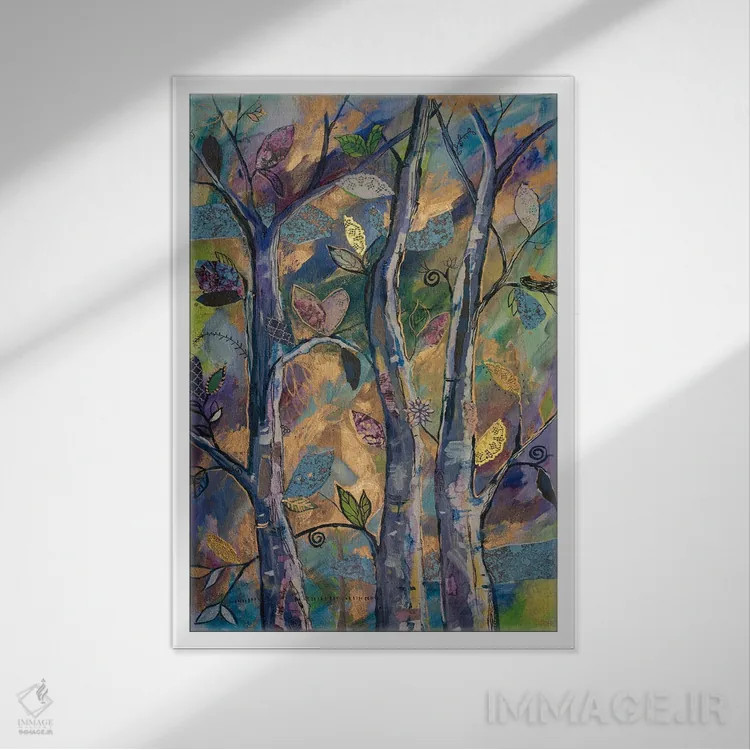 تابلو دکوراتیو سه دوست درختی اثر الیری ریـدال - نمای قابدار سفید