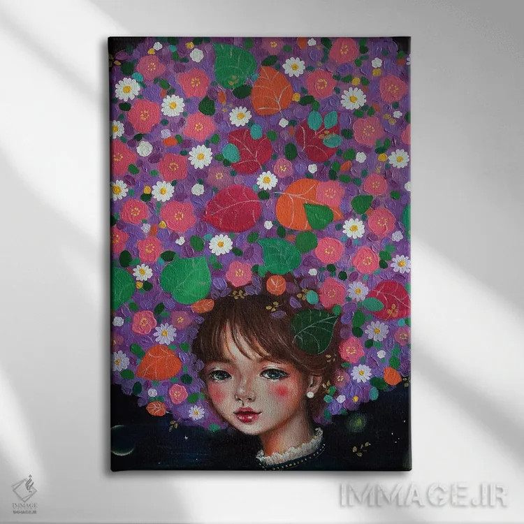 تابلو دکوراتیو دختر گل وحشی اثر یوری کیم - نمای روبهرو روی دیوار