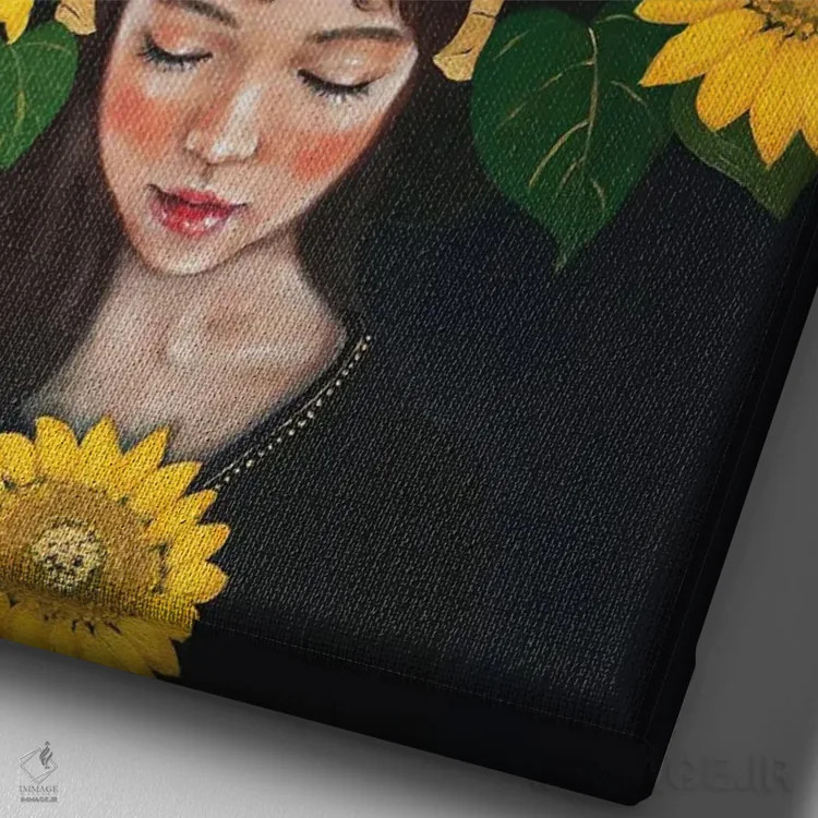 تابلو دکوراتیو دختر آفتابگردان اثر یوری کیم - نمای نزدیک بافت بوم
