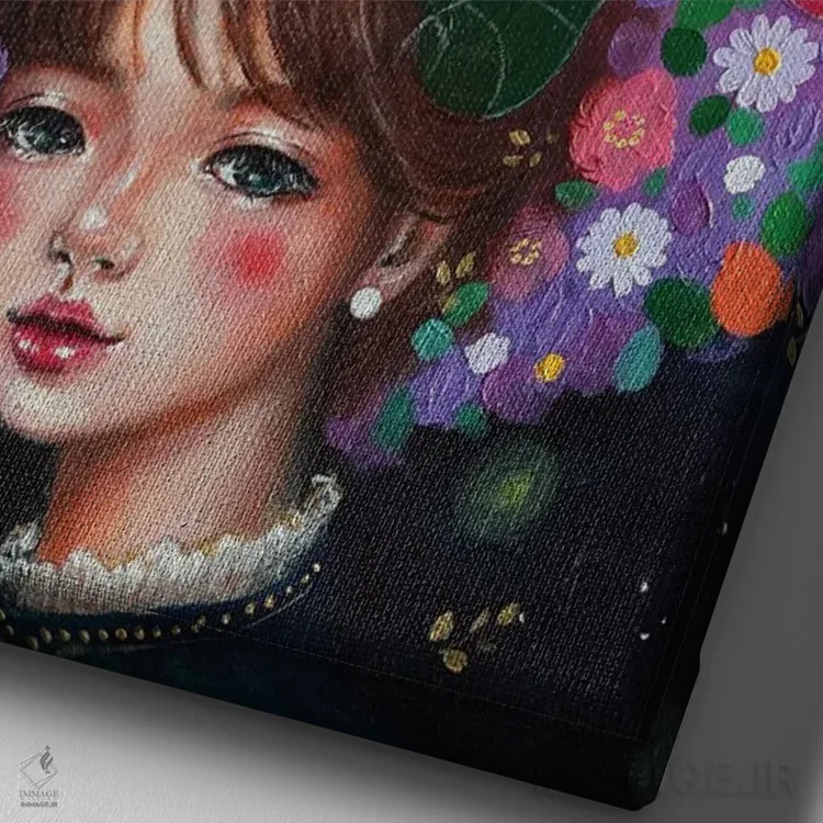 تابلو دکوراتیو دختر گل وحشی اثر یوری کیم - نمای نزدیک بافت بوم