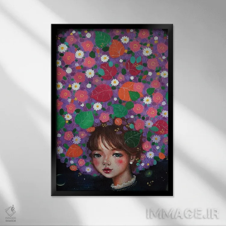 تابلو دکوراتیو دختر گل وحشی اثر یوری کیم - نمای قابدار مشکی