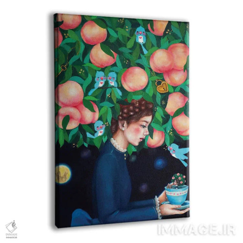 تابلو دکوراتیو دختر هلو با فنجان چای اثر یوری کیم - نمای پرسپکتیو محصول