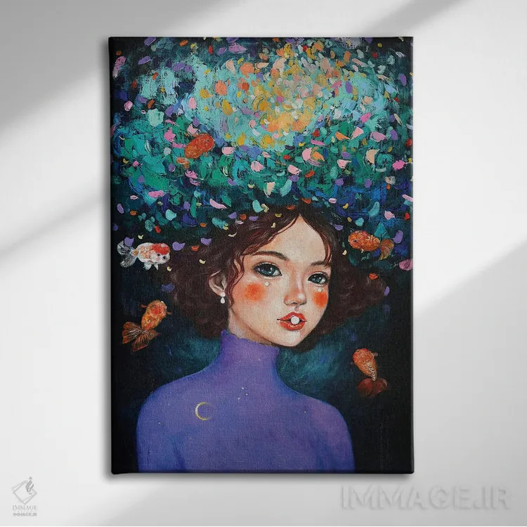 تابلو دکوراتیو دختر رانچو با مرواریدها اثر یوری کیم - نمای روبهرو روی دیوار