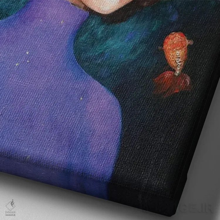 تابلو دکوراتیو دختر رانچو با مرواریدها اثر یوری کیم - نمای نزدیک بافت بوم