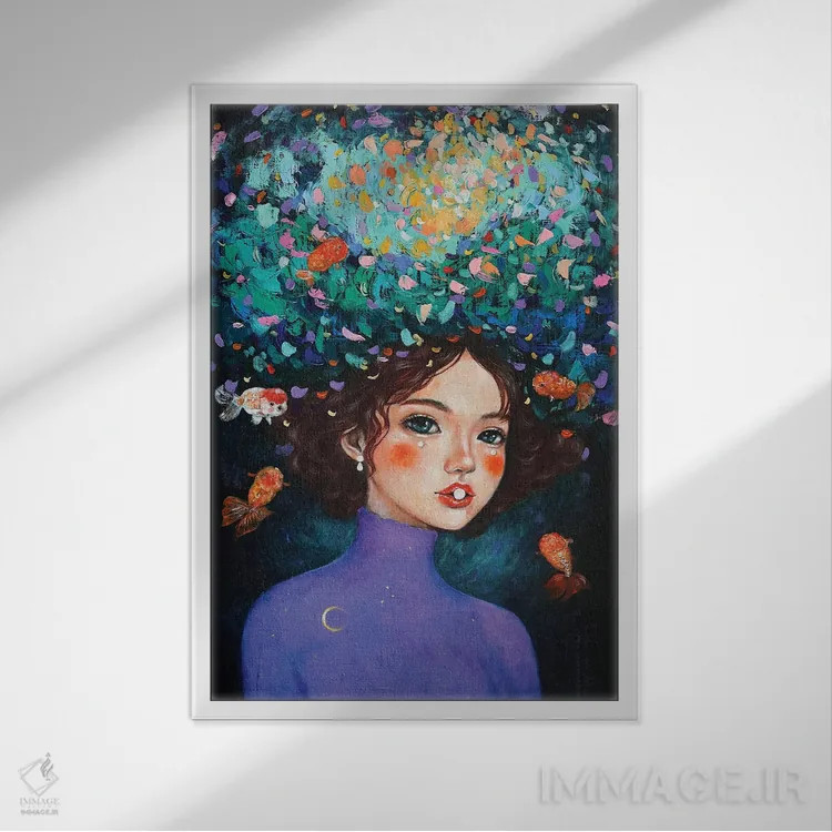 تابلو دکوراتیو دختر رانچو با مرواریدها اثر یوری کیم - نمای قابدار سفید