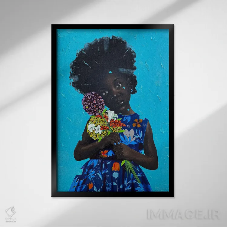 تابلو دکوراتیو گل های ما را بدهید ۲ اثر اییتایو الاگبه - نمای قابدار مشکی