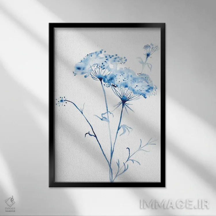 تابلو مینیمال گیاه توری ملکه آن شماره ۳ اثر الیزابت بکر - نمای قابدار مشکی