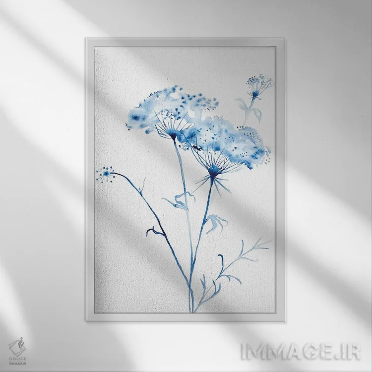 تابلو مینیمال گیاه توری ملکه آن شماره ۳ اثر الیزابت بکر - نمای قابدار سفید
